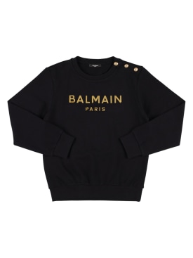 Balmain: Organic cotton jersey sweatshirt - Black - kids-girls_0 | Luisa Via Roma