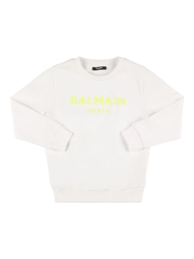 Balmain: Biobaumwollsweatshirt - Weiß/Gelb - kids-boys_0 | Luisa Via Roma