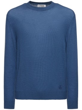 Jil Sander: Pull-over en maille de laine ultra-fine - French Blue - men_0 | Luisa Via Roma
