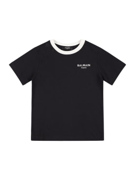 Balmain: 有机棉平纹针织T恤 - 黑色 - kids-boys_0 | Luisa Via Roma