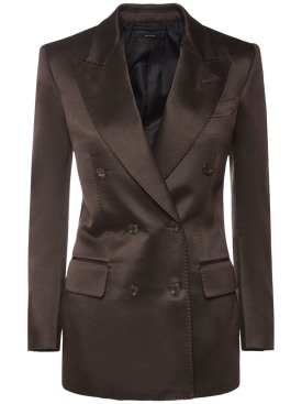Tom Ford: Wool blend twill blazer - Brown - women_0 | Luisa Via Roma