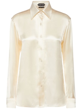 Tom Ford: Fluid silk charmeuse shirt - White - women_0 | Luisa Via Roma