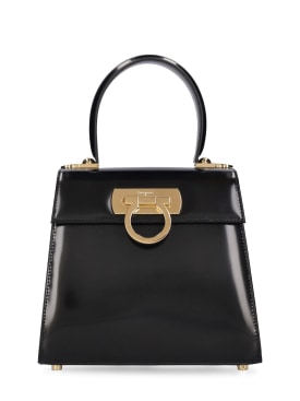 Ferragamo: Iconic leather top handle bag - Black - women_0 | Luisa Via Roma