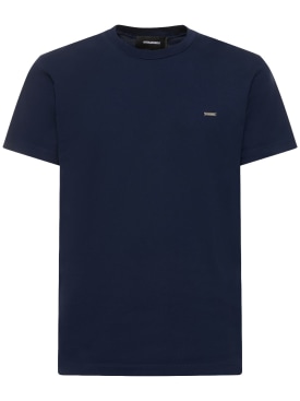 Dsquared2: Logo棉质平纹针织T恤 - 海军蓝 - men_0 | Luisa Via Roma