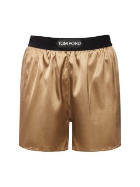 Tom Ford: Shorts de satén con logo - Champagne - women_0 | Luisa Via Roma