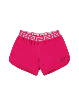 Versace: Shorts de jersey de algodón bordados - Fucsia - kids-girls_0 | Luisa Via Roma