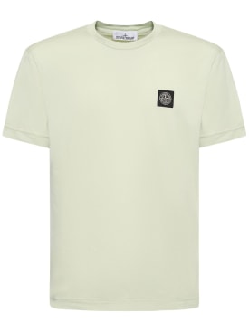Stone Island: Camiseta de jersey de algodón con logo - Pistachio - men_0 | Luisa Via Roma