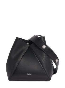 Max Mara: Small MM leather bucket bag - Black - women_0 | Luisa Via Roma