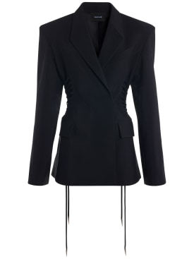 MUGLER: Fitted waist oversized jacket w/ laces - Black - women_0 | Luisa Via Roma