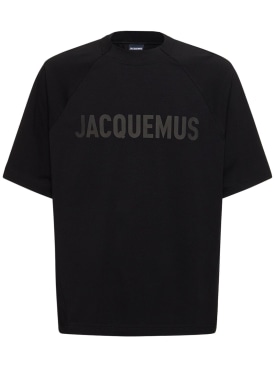 Jacquemus: T-shirt Le Tshirt Typo in cotone - Nero - men_0 | Luisa Via Roma