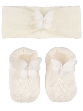 Story Loris: Cotton blend headband & booties - White - kids-girls_0 | Luisa Via Roma