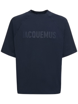 Jacquemus: Le Tshirt Typo cotton t-shirt - Navy - men_0 | Luisa Via Roma