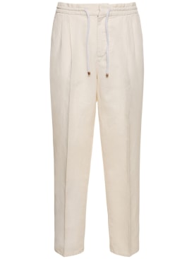 Brunello Cucinelli: Cotton & linen drawstring pants - Off White - men_0 | Luisa Via Roma
