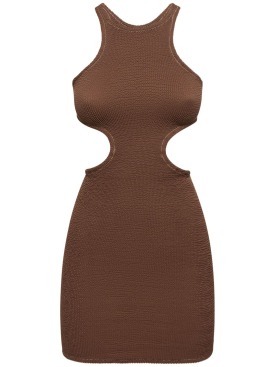 Reina Olga: Ele cut out crinkle stretch mini dress - Brown - women_0 | Luisa Via Roma