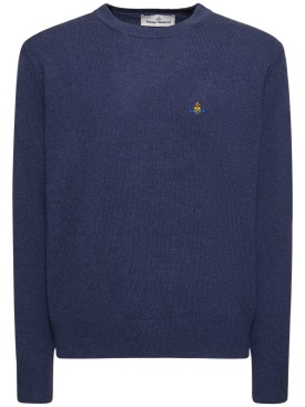 Vivienne Westwood: Logo embroidery mohair knit sweater - Blue - men_0 | Luisa Via Roma