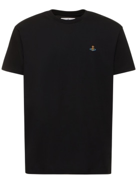 Vivienne Westwood: Logo刺绣棉质平纹针织T恤 - 黑色 - men_0 | Luisa Via Roma