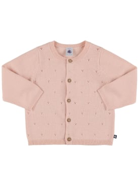 Petit Bateau: Cotton knit cardigan - Pink - kids-girls_0 | Luisa Via Roma