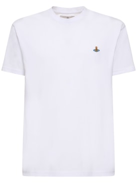 Vivienne Westwood: Logo刺绣棉质平纹针织T恤 - 白色 - men_0 | Luisa Via Roma