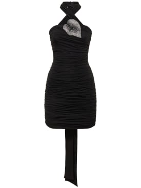 Giuseppe Di Morabito: Embellished satin mini dress - Siyah - women_0 | Luisa Via Roma