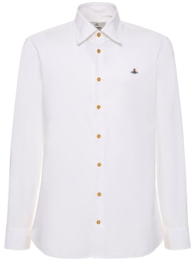 Vivienne Westwood: Logo embroidery cotton poplin shirt - White - men_0 | Luisa Via Roma