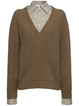 MSGM: Cotton V-neck sweater - Green - women_0 | Luisa Via Roma