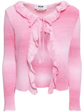 MSGM: Ruffled cotton blend cardigan - Pink - women_0 | Luisa Via Roma