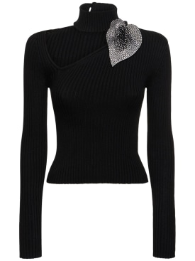Giuseppe Di Morabito: Embellished cotton top - Black - women_0 | Luisa Via Roma