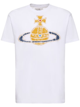 Vivienne Westwood: Logo印花棉质平纹针织T恤 - 白色 - men_0 | Luisa Via Roma