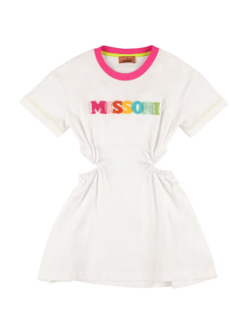 Missoni: Logo棉质平纹针织连衣裙 - 白色 - kids-girls_0 | Luisa Via Roma