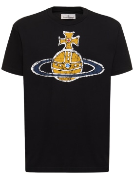 Vivienne Westwood: T-shirt en jersey de coton à imprimé logo - Noir - men_0 | Luisa Via Roma
