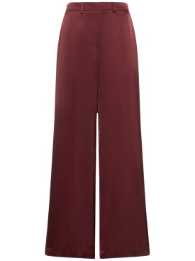 Forte_forte: Stretch silk satin wide pants - Brown - women_0 | Luisa Via Roma