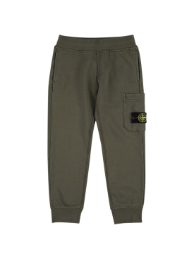 Stone Island: Organic cotton sweatpants w/ logo patch - Military Green - kids-boys_0 | Luisa Via Roma