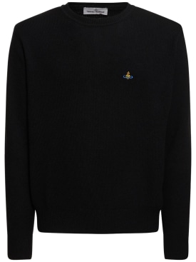 Vivienne Westwood: Logo embroidery mohair knit sweater - Black - men_0 | Luisa Via Roma
