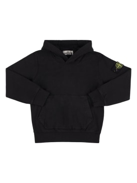 Stone Island: Hooded cotton sweatshirt w/ logo patch - Black - kids-boys_0 | Luisa Via Roma