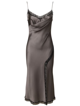 Alberta Ferretti: Satin & lace midi dress - Grey - women_0 | Luisa Via Roma