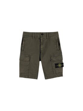 Stone Island: Stretch cotton gabardine cargo shorts - Military Green - kids-boys_0 | Luisa Via Roma