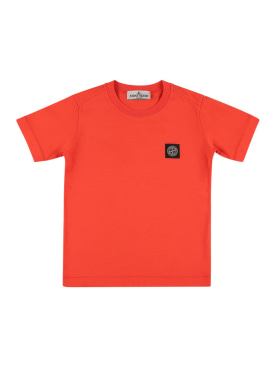 Stone Island: T-shirt en jersey de coton à logo - Rouge - kids-boys_0 | Luisa Via Roma