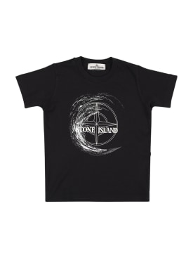 Stone Island: 棉质平纹针织T恤 - 黑色 - kids-boys_0 | Luisa Via Roma