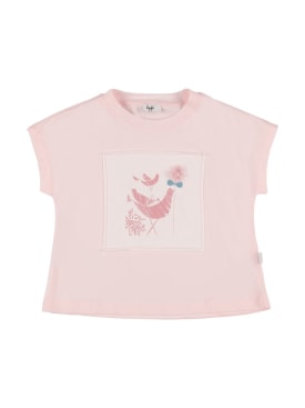 Il Gufo: 刺绣棉质平纹针织T恤 - 粉色/白色 - kids-girls_0 | Luisa Via Roma