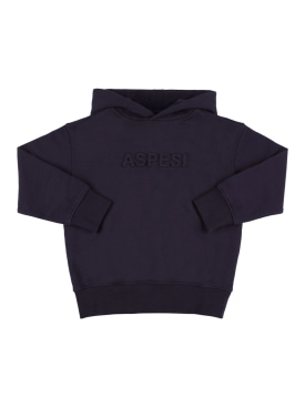 ASPESI: Embossed logo cotton hoodie - Navy - kids-boys_0 | Luisa Via Roma