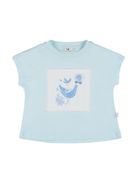 Il Gufo: Camiseta de jersey de algodón bordada - Azul Claro - kids-girls_0 | Luisa Via Roma
