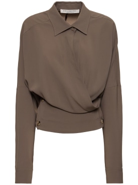 Philosophy Di Lorenzo Serafini: Light tech crepe wrap shirt - Khaki - women_0 | Luisa Via Roma