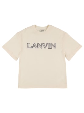 Lanvin: T-shirt en jersey de coton à logo brodé - Jaune - kids-boys_0 | Luisa Via Roma