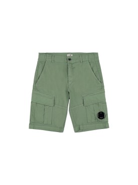 C.P. Company: Stretch cotton gabardine cargo shorts - Dark Green - kids-boys_0 | Luisa Via Roma