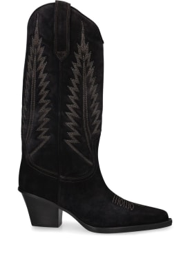 Paris Texas: 60mm Rosario suede tall boots - Black - women_0 | Luisa Via Roma