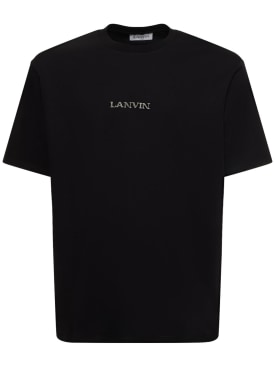 Lanvin: T-shirt oversize en coton à logo brodé - Noir - men_0 | Luisa Via Roma