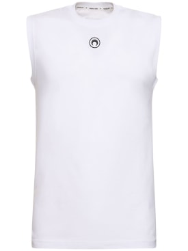 Marine Serre: Logo organic cotton jersey tank top - White - men_0 | Luisa Via Roma