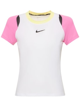Nike: Haut de tennis à manches courtes Dri-Fit - Blanc/Rose - women_0 | Luisa Via Roma