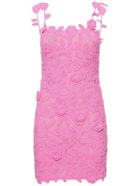 Blumarine: Floral macramé cotton blend mini dress - Pink - women_0 | Luisa Via Roma