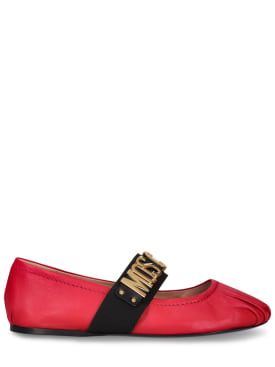 Moschino: 10毫米皮革芭蕾平底鞋 - 红色 - women_0 | Luisa Via Roma